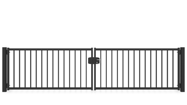 Gartentor ZAUNGURU BASIC-Line Bremen aus Metall, Höhe: 103cm, Breite: 441cm, 2-flügelig inkl. Pfosten, Schloss und Zubehör, Feuerverzinkt und zusätzlich in RAL 7016 Anthrazitgrau pulverbeschichtet
