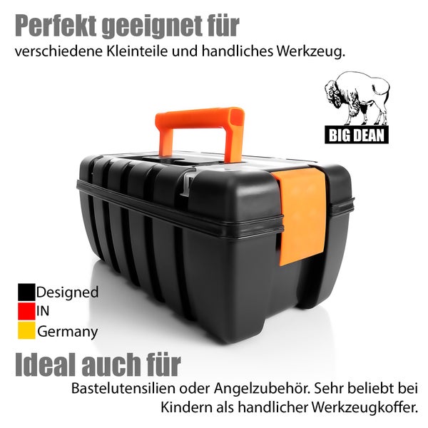 BigDean Werkzeugkoffer leer - aus Hart-Kunststoff - 37x20x16cm - Werkzeugkiste mit Innenablage & Kleinteile Magazin - Toolbox Werkzeugkasten Koffer Kiste Werkzeug Box für Heim- & Handwerker