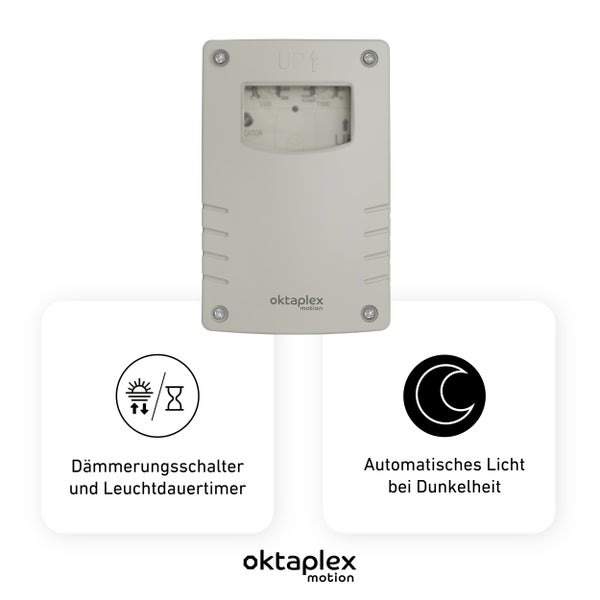 Oktaplex Bela Dämmerungsschalter Außen mit Timer IP65 230V grau-weiß