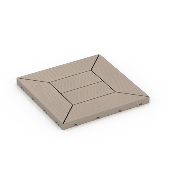 Quadratische WPC-Klickfliese in Holzoptik mit Stecksystem für Terrasse und Balkon.