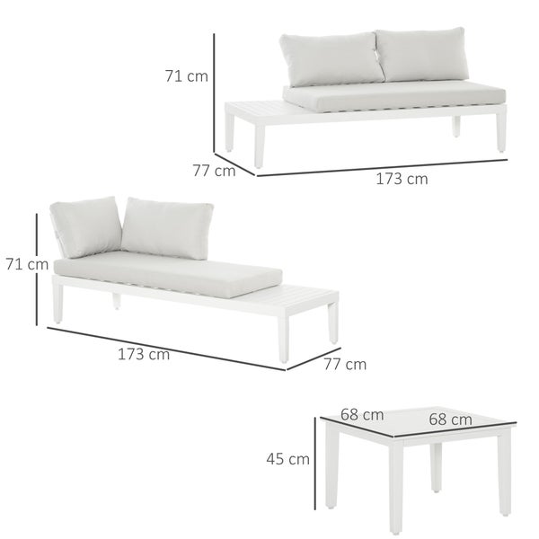 Outsunny 3 tlg. Gartenmöbel-Set, 173L x 77B x 71H cm, Aluminium, Polyester, Schaumstoff, beige