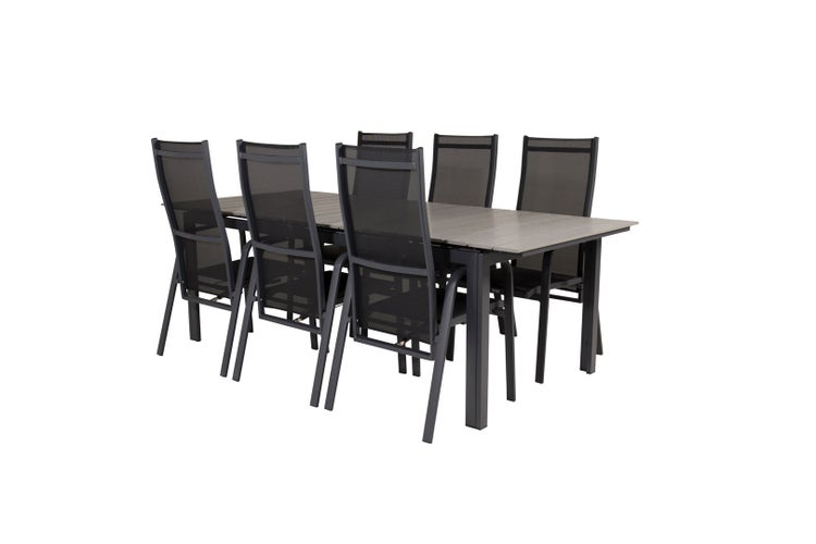 Levels Gartenset Tisch 100x229/310cm und 6 Stühle Copacabana schwarz, grau. 100 X 229 X 75 cm