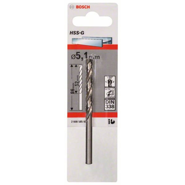 Bosch 1x Metallbohrer HSS-G DIN 338 5,1 x 52 x 86 mm - 2608585923