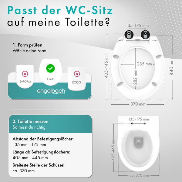 Engelbach® WC-Sitz Oval mit Absenkautomatik (Einfache Montage) Antibakteriell dank Urea-Duroplast