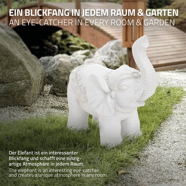 ML-Design Deko Figur Elefant Weiß 36x19x39 cm, Orientalische Finish, witterungsbeständig, für Innen & Außen, Glückselefant Statue als Geschenk, Feng Shui Skulptur, Reichtum Figur, Gartendeko Raumdeko