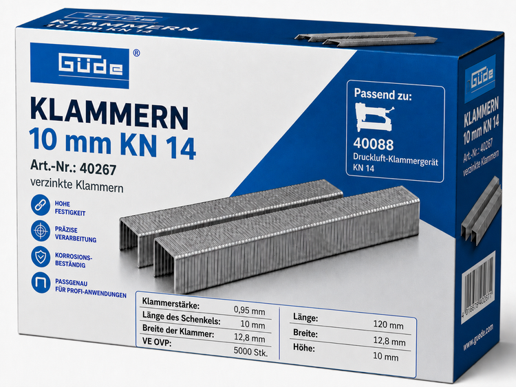 Güde Heftklammern KN 14, 10 Millimeter, verzinkt, 5000 Stück, passend für Druckluft Klammergerät 40088.