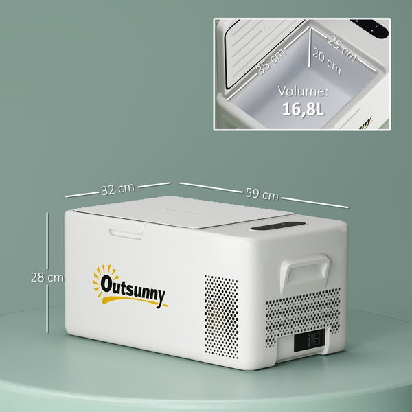 Outsunny 16,8 Liter Kompressor Kühlbox elektrische Kühlbox mit LED ECO-Modus Anschluss Kühlhaltefunktion leise Gefrierbox Thermobox Mini Kühlschrank 12/220 Volt für Auto Steckdose Camping Cremeweiß
