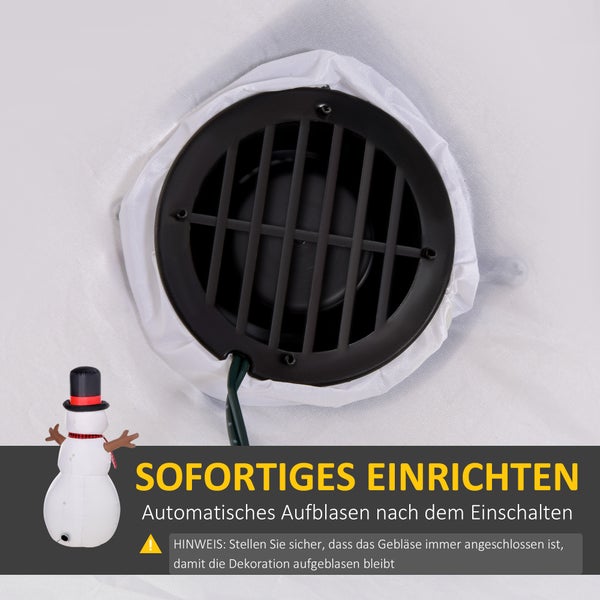 HOMCOM Weihnachten aufblasbarer Schneemann, wetterfest, LEDs, 100 x 80 x 182 cm, Polyester, Weiß+Schwarz