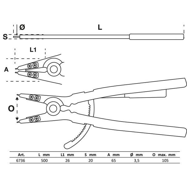 BGS Sprengringzange gerade für Außensprengringe 500 mm - 6736