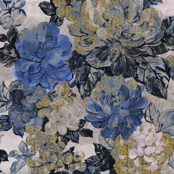 Blumentapete mit floralem Muster und Goldakzenten