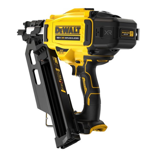 DeWalt Akku-Nagler 18 Volt XR Brushless mit 33 Grad Magazinwinkel, gelb-schwarz.