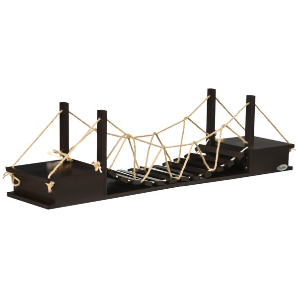 PawHut Kletterwand Katzen, Katzenregal mit Hängebrücke, Wandkratzbaum, Katzen Brücke, Hängematte für Katzen bis 5 kg, Katzenbett, Katzenliege für die Wand, Braun, 96 x 20 x 25,5 cm
