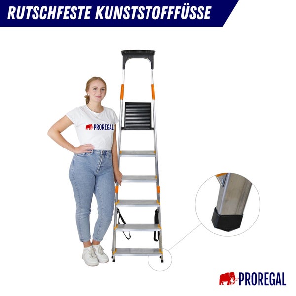 Aluminium Leiter mit sieben Stufen und rutschfesten Kunststofffüßen