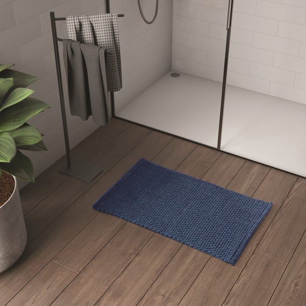 Badezimmerteppich cm 50X80 aus blauer Baumwolle und Mikrofasern | Frangipani