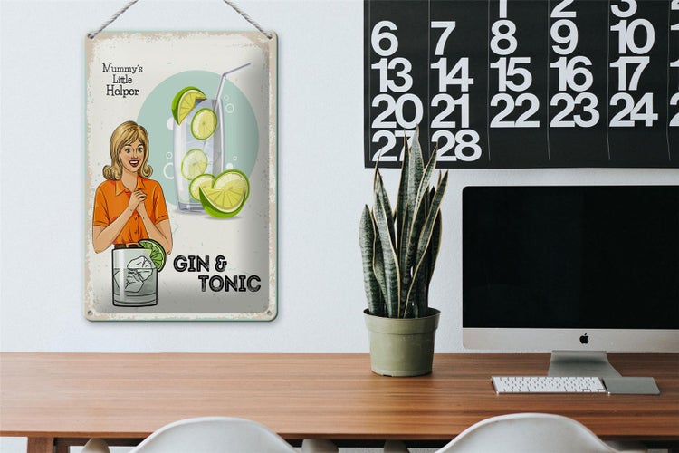 Blechschild Spruch Mummy´s little Helper Gin & Tonic 20x30cm