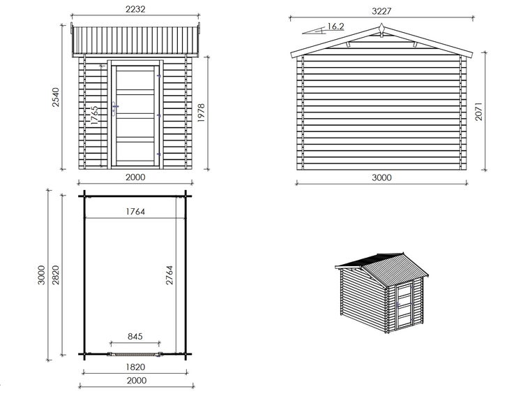 Gartenhaus, Gerätehaus 6m2 - 2x3m - 28mm - Imprägniert