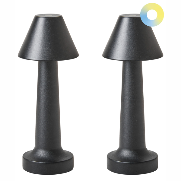 Abmessungen Tischleuchte, Durchmesser Lampenschirm oben 9 cm, Durchmesser Lampenschirm unten 4 cm, Höhe Lampenschirm 7 cm, Höhe Lampe 24 cm, Durchmesser Lampenfuss 8 cm, Höhe Lampenfuss 2 cm, Mengenangabe 2 Stück