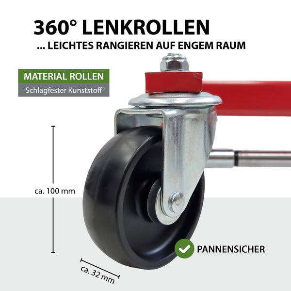 360 Grad Lenkrolle aus schlagfestem Kunststoff, circa 100 mm Durchmesser, pannensicher