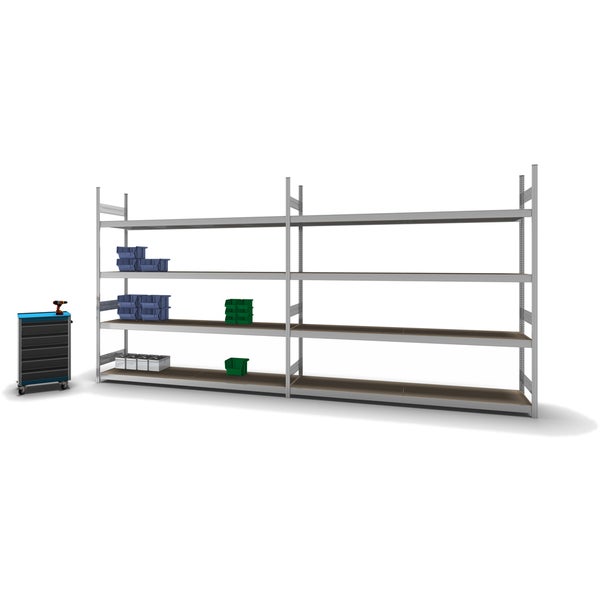 PROREGAL Weitspannregal Stecksystem T-Profil Grundregal HxBxT 250x250x60 cm 4 Ebenen Spanplatten Fachboden Fachlast 350 kg Verzinkt