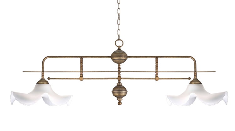 Zweiarmige Pendelleuchte mit weißen Lampenschirmen