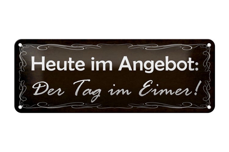 Blechschild Spruch 27x10cm heute Angebot der Tag im Eimer Dekoration