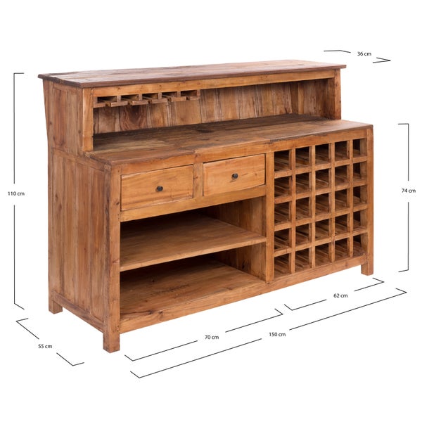 Barschrank  PUREWOOD Recyclingholz massiv, Vintage-Look 08 honigfarben gewachst