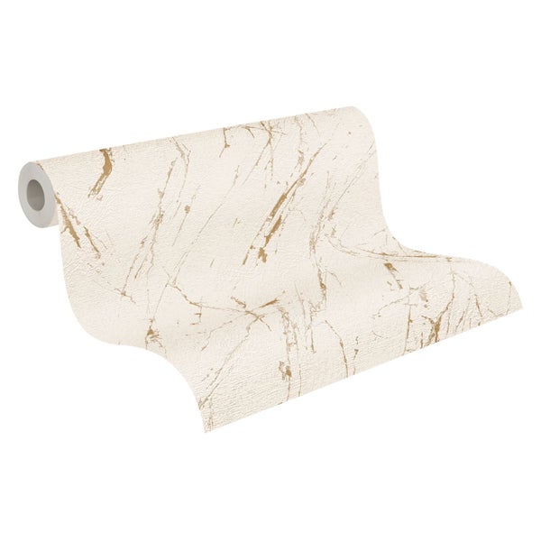 Innenraum mit dreidimensionaler geometrischer Tapete, Sessel und Stehlampe