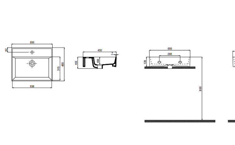 Waschbecken Waschtisch Architekt 55x45 Keramik Handwaschbecken