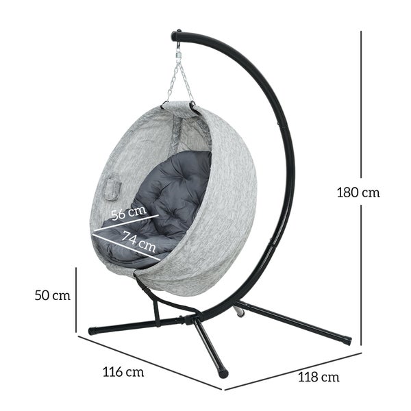 Outsunny Eiförmiger Hängesessel mit Gestell, faltbar Hängeschaukel mit Becherhalter, abnehmbar waschbar Sitz, Gestell, Hängematte, Schaukelsessel für Außenbereich Terrasse, Garten, Grau