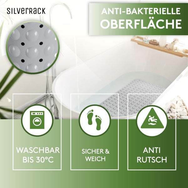 SilverRack Badewannenmatte 100x40 cm (Grau) - Antirutschmatte Badewanne BPA frei für Kinder und Babys - Duschmatte schimmelresistent & maschinenwaschbar - Badematte rutschfest