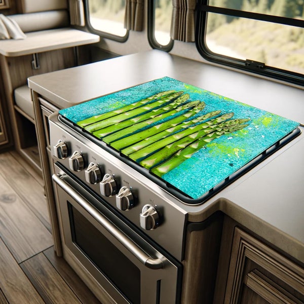 Herdblende-/Abdeckplatte Abdeckplatte Herd - Acrylglas Spargel Gemüse | Spritzschutz | Küchenrückwand |  Lokal produziert Camping | COV00059 | 80cm x 52cm x 0.4cm