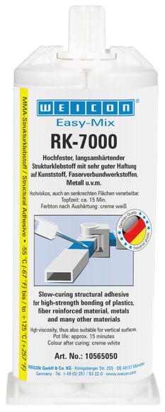 WEICON Easy-Mix RK-7000|langsamhärtender Acrylat-Strukturklebstoff|50 ml|cremeweiß, milchig