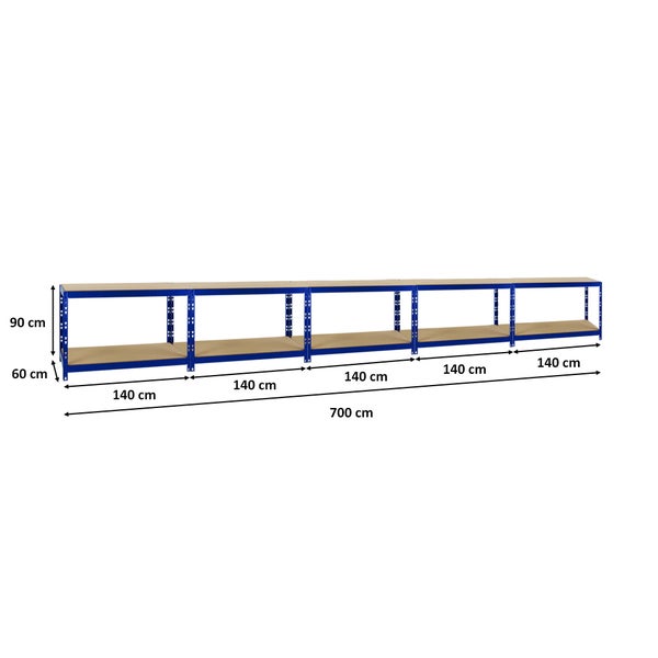 PROREGAL Mega Deal 5x Werkbank Tiger HxBxT 90 x 140 x 60 cm Fachlast 300 kg Blau