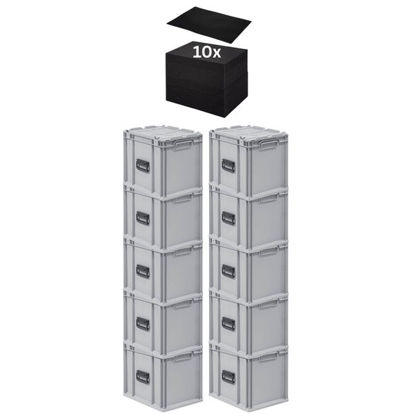 PROREGAL SparSet 10 x Eurobox NextGen Portable Mit Rasterschaumstoff und Schaumstoffeinlage HxBxT 33,5 x 30 x 40 cm 30 Liter Eurobehälter Transportbox