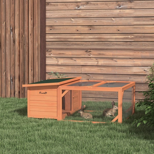 PawHut  Kleintierstall Zwergkaninchenstall mit  öffenbarem Asphaltdach Kleintierkäfig Outdoor Indoor Hinterhof wetterbeständig Tannenholz Orange+Grün 125,5 x 100 x 49 cm