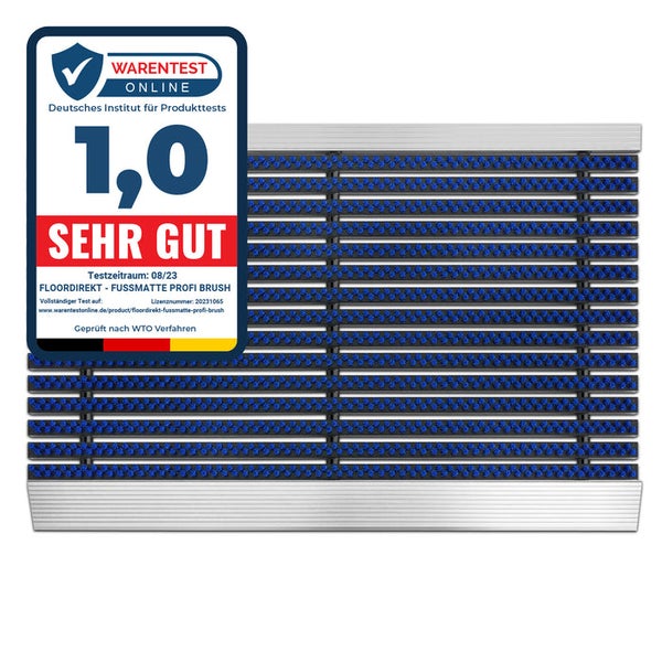 FLOORDIREKT Fußmatte - Profi Brush - Schmutzfangmatte mit Alu-Rahmen - Blau -  40 x 60 cm