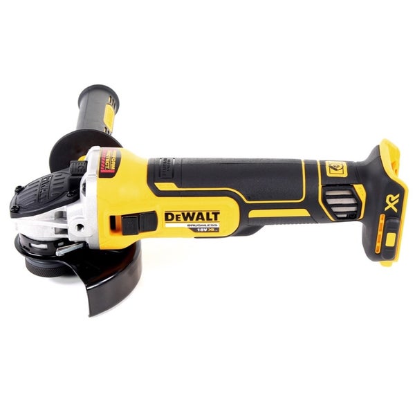 DeWalt Akku-Winkelschleifer 18 Volt XR mit bürstenlosem Motor, Zusatzhandgriff und Schutzhaube.