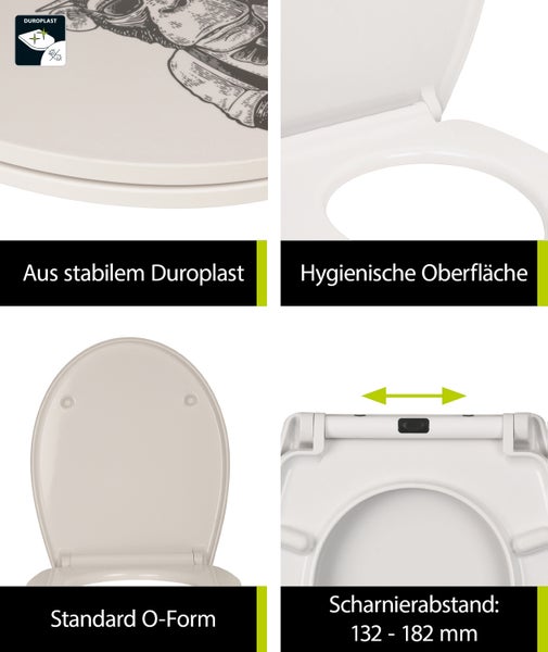 aquaSu® WC-Sitz mit Absenkautomatik, lustiges Dekor Stadtaffe, abnehmbar, antibakterieller Duroplast Toilettendeckel, Top-Fix Befestigung von oben, Standard O Form, Toilettensitz witzig, 406963
