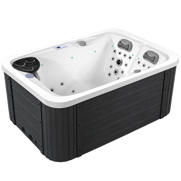 Rechteckiger Whirlpool mit integrierten Massagedüsen und zwei Kopfstützen für den Innen oder Außenbereich