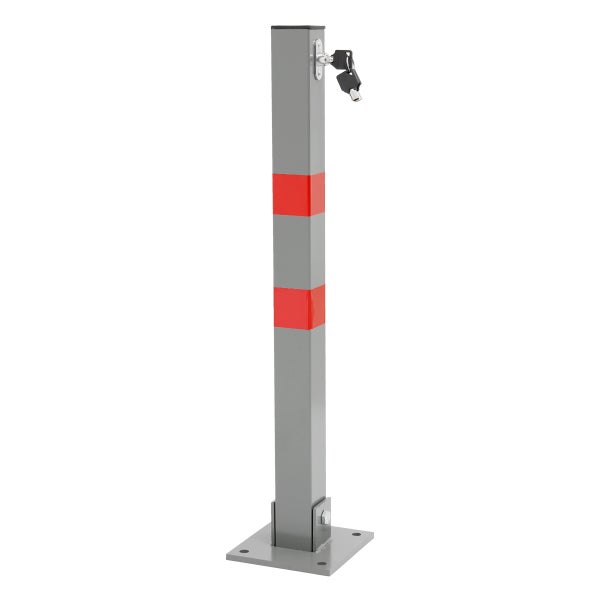ECD Germany 3x Parkplatzsperre klappbar, eckig, 70cm, Parkpfosten aus Stahl mit roten Warnstreifen, Schloss und 3 Schlüssel, Absperrpfosten Sperrpfosten Parkplatz-Barriere Park Pfosten Poller Standfuß