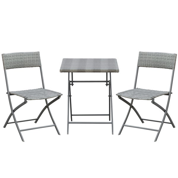 Outsunny Bistroset, 60L x 60B x 72H cm, Metall, PE Polyrattan, grau