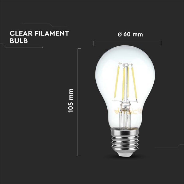 Set mit 10 LED Filament Leuchtmitteln in Birnenform aus klarem Glas mit E27 Sockel