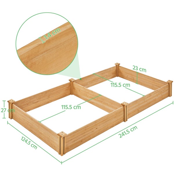 Hochbeet aus Holz mit den Maßen 241,5 cm x 124,5 cm x 27 cm