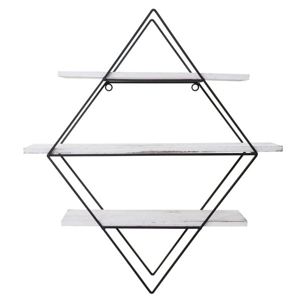 Wandregal mit drei Ablageflächen und geometrischem Metallrahmen