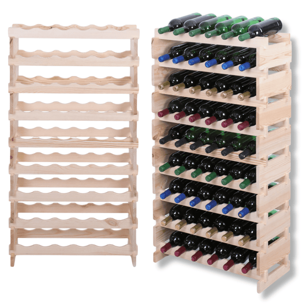 Weinregal VINOTECA FLEX PRO HxBxT 121x65x28cm 54 Flaschen auf 9 Ebenen Massives Kiefernholz Natur unbehandelt