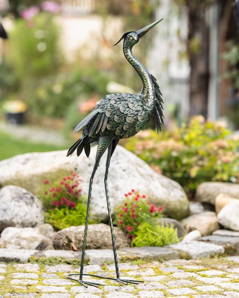 FRANK FLECHTWAREN | Metallvogel Reiher, METALL, 32 x 20 x 90 cm