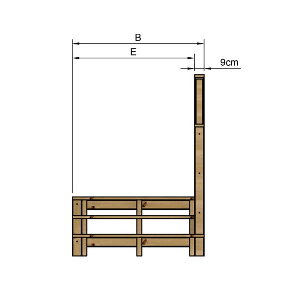 Illustration eines Holzregals mit Maßangaben