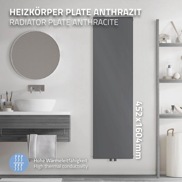 ML-Design Badheizkörper 1600x452 mm Anthrazit Flach Einlagig Design Heizkörper Mittelanschluss Vertikal Planheizkörper glatte Vorderseite Vertikalheizkörper Paneelheizkörper Flachheizkörper  Heizwand