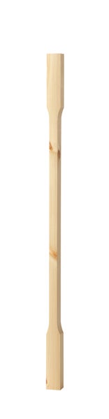 Treppensprosse aus Holz mit quadratischen Enden und einem schmaleren Mittelteil für Treppengeländer.