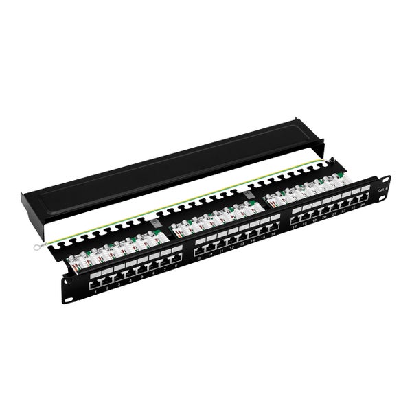 ProfiPatch Patchpanel Patchfeld Cat.6 19 Zoll 24-Port RJ45 geschirmt Rackeinbau 1HE schwarz